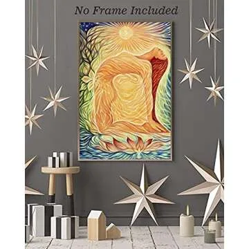 NIIORTY Abstract Yoga Meditation Poster, Yoga Girl Sun Chakra Wall Art, Sun Energy Healing for Meditation Room Decor, Healthy, Relaxing and Spiritual Living Room Daughter Room Decor-16 x24-No Frame
