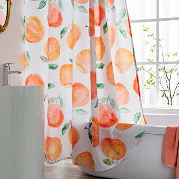 YI & ZE Peach Shower Curtain, Allover Fruits Waterproof Fabric Bathroom Cute Shower Curtain Set with...