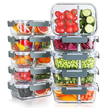 KOMUEE 10 Packs 30oz Glass Meal Prep Containers 2 Compartments,Glass Food Storage Containers with Li...
