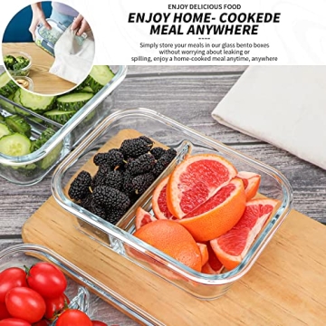 KOMUEE 10 Packs 30oz Glass Meal Prep Containers 2 Compartments,Glass Food Storage Containers with Lids,Airtight Lunch Bento Boxes,Microwave,Oven,Freezer and Dishwasher Safe