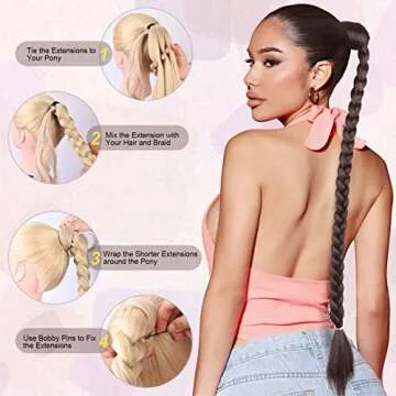 Flufymooz DIY Braided Ponytail Extension, Long Straight Wrap Around Ponytail Hair Extensions Ponytail Natural Soft Synthetic Hair Piece for Women Daily Wear