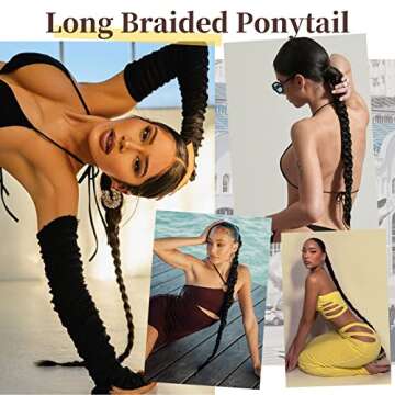 Flufymooz DIY Braided Ponytail Extension, Long Straight Wrap Around Ponytail Hair Extensions Ponytail Natural Soft Synthetic Hair Piece for Women Daily Wear