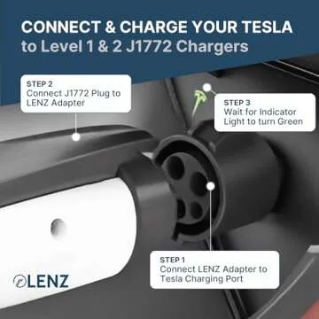 LENZ J1772 Charging Adapter for Tesla Model 3, Y, S, X, and Cybertruck, Safety Certified, 80A/240V, Optimal Fit, Easy Setup (Note: for Tesla Vehicles Only)