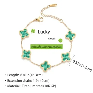 18K Gold Plated Clover Bracelet Adjustable Lucky Jewelry