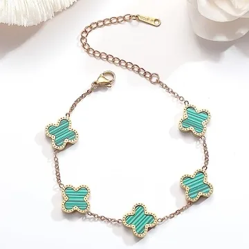 18K Gold Plated Clover Bracelet Adjustable Lucky Jewelry