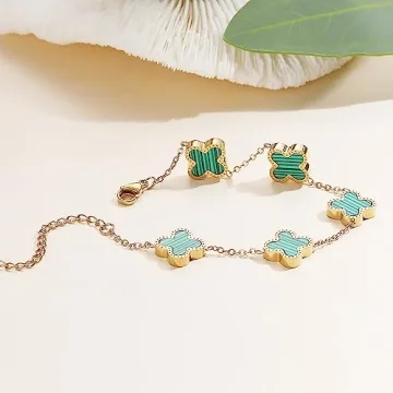 18K Gold Plated Clover Bracelet Adjustable Lucky Jewelry