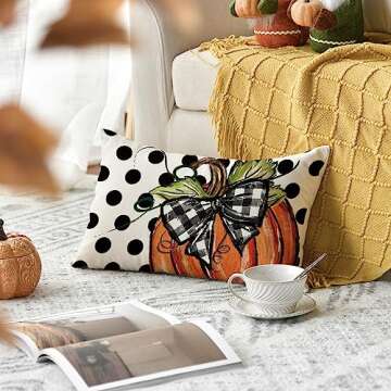 AVOIN colorlife Fall Polka Dot Pumpkin Throw Pillow Cover 12x20 Inch, Seasonal Autumn Thanksgiving Harvest Decoration for Home Sofa Couch