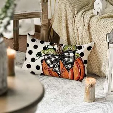AVOIN colorlife Fall Polka Dot Pumpkin Throw Pillow Cover 12x20 Inch, Seasonal Autumn Thanksgiving Harvest Decoration for Home Sofa Couch