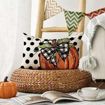 AVOIN colorlife Fall Polka Dot Pumpkin Throw Pillow Cover 12x20 Inch, Seasonal Autumn Thanksgiving Harvest Decoration for Home Sofa Couch
