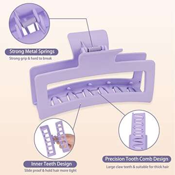 Jelyne 8PCS 5 Inch Extra Large Square Hair Clips, Matte Rectangular Claw Hair Clips for Women Girls, Strong Hold XL Jumbo Hair Clamps, Hair Accessories for Thick Long Curly Hair, 8 Colors