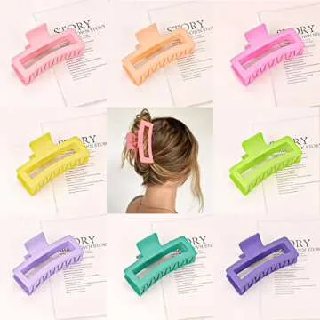Jelyne 8PCS 5 Inch Extra Large Square Hair Clips, Matte Rectangular Claw Hair Clips for Women Girls, Strong Hold XL Jumbo Hair Clamps, Hair Accessories for Thick Long Curly Hair, 8 Colors