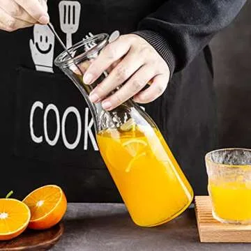 Glass Carafe 4 Pack, Goldarea 35 Oz Water Carafe with 6 Lids, 1 Liter Glass Pitcher, Beverage Jugs, Carafe Set for Mimosa Bar Supplies,1 Long-Handled Mixing Spoons and Chalkboard Label