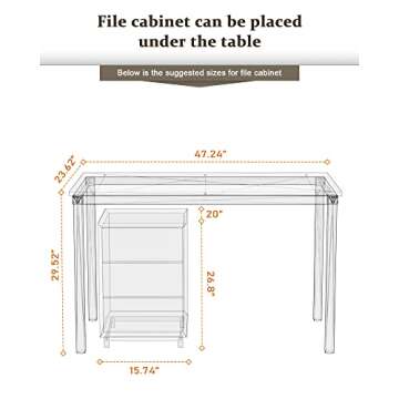 Teraves Computer Desk/Dining Table Office Desk Sturdy Writing Workstation for Home Office (47.24”, Beige + White Frame)