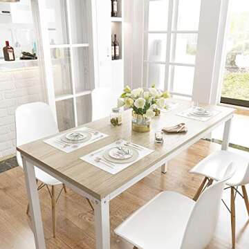 Teraves Computer Desk/Dining Table Office Desk Sturdy Writing Workstation for Home Office (47.24”, Beige + White Frame)