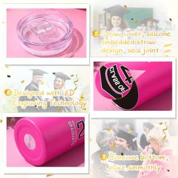 Class of 2025 Graduate Travel Mug for Her Him, Inspirational Graduation Gifts for College High School Student, 20 oz Insulated Water Tumbler with Straw Lid Brush(Rose Red)