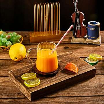 Leinuosen 2 Pcs Small Glass Creamer Pitcher with Spout Milk Frothing Pitcher Elegant Shaped Glass Coffee Tea Milk Creamer Jug Creative Milk Frother Cup (Wave Style,250 ml)