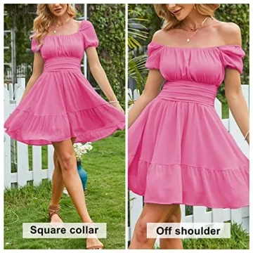 EXLURA Women's Tie Back Square Neck Mini Dress in Hot Pink