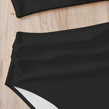 Eomenie Women One Shoulder Ruffle Two Piece Swimsuits High Waisted Tummy Control Bikini Sets 2 Piece Bathing Suits Black