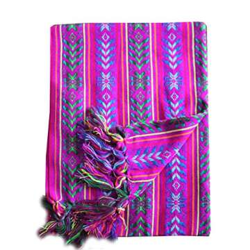 Del Mex Woven Rebozo Style Mexican Table Runner Scarf (Electric Purple)