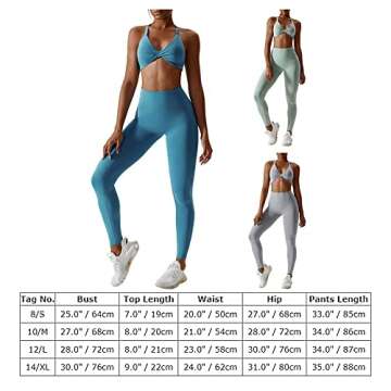 ABOCIW Workout Sets for Women V-Neck Twist Front Strappy Criss-Cross Back Sport Bra Tummy Conrol High Waist Leggings 2 Piece Exercise Gym Yoga Outfit Blue Small