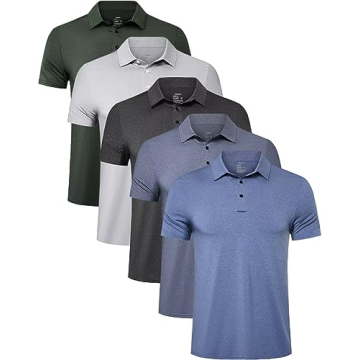 TELALEO 5 Pack Men's Polo Shirts - Quick Dry Golf T-Shirts