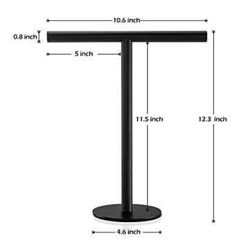 1 Pack Bath Hand Towel Holder Standing, SUS304 Stainless Steel Matte Black T-Shape Towel Bar Rack Stand, Tower Bar for Bathroom Kitchen Vanity Countertop
