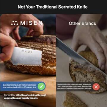 Misen Serrated Bread Knife – High-Carbon Japanese AUS8 Steel – Effortless Slicing of Bread, Pastries, and Fruits – Razor-Sharp Edge and Durable Blade with Ergonomic Handle - 10", Black