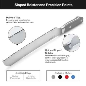 Misen Serrated Bread Knife – High-Carbon Japanese AUS8 Steel – Effortless Slicing of Bread, Pastries, and Fruits – Razor-Sharp Edge and Durable Blade with Ergonomic Handle - 10", Black