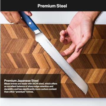 Misen Serrated Bread Knife – High-Carbon Japanese AUS8 Steel – Effortless Slicing of Bread, Pastries, and Fruits – Razor-Sharp Edge and Durable Blade with Ergonomic Handle - 10", Black