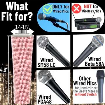 RhymKawa Mic Sleeve Cover Bling for Shuer Wired SM58, Beta 58A, PGA58 Vocal Microphones Skin Wrap Sh...