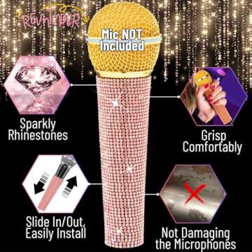 RhymKawa Mic Sleeve Cover Bling for Shuer Wired SM58, Beta 58A, PGA58 Vocal Microphones Skin Wrap Shining on Tours TV Shows, Rose Gold (Mic Not Included)
