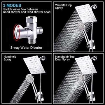 Shower Head Set, High Pressure 8'' Rainfall Stainless Steel Shower Head/Handheld Combo with 60'' Hos...