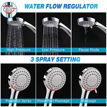 Shower Head Set, High Pressure 8'' Rainfall Stainless Steel Shower Head/Handheld Combo with 60'' Hose Anti-leak Shower Head with Holder, Flow Regulator, Chrome, 4 Shower Hooks ( Sliver)