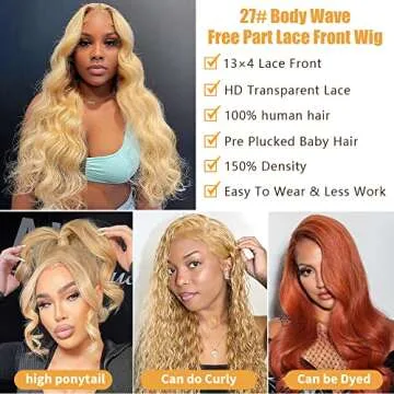 SFD 22 Inch Honey Blonde Lace Front Wig Human Hair 13x4 Blonde Lace Front Human Hair Wig For Women Honey Blonde Wig HD Lace Any Part With Baby Hair 150% Density 27# Blonde Body Wave Wig