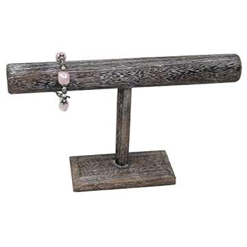 Ikee Design Rustic Wooden Bracelet Bangle Scrunch Display Stand, Wood Jewelry Storage Holder T Bar for Store Display and Home Decor, Coffee Color, 12 W x 7 H in