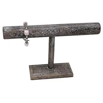 Ikee Design Rustic Wooden Bracelet Bangle Scrunch Display Stand, Wood Jewelry Storage Holder T Bar for Store Display and Home Decor, Coffee Color, 12 W x 7 H in