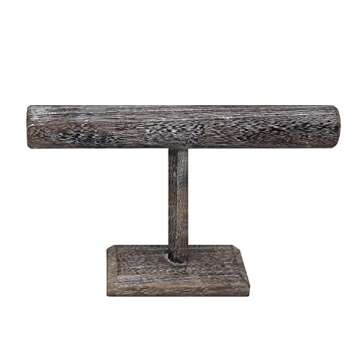 Ikee Design Rustic Wooden Bracelet Bangle Scrunch Display Stand, Wood Jewelry Storage Holder T Bar for Store Display and Home Decor, Coffee Color, 12 W x 7 H in