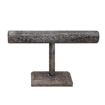 Ikee Design Rustic Wooden Bracelet Bangle Scrunch Display Stand, Wood Jewelry Storage Holder T Bar for Store Display and Home Decor, Coffee Color, 12 W x 7 H in