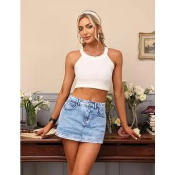 BISUAL Denim Skort for Women High Waist Mini Denim Skirt Casual Stretch Women Jean Skirt with Pockets