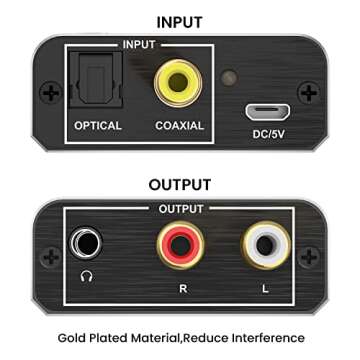 192KHz Digital to Analog Audio Converter, Aluminum Optical to RCA Converter with Optical Coaxial Cab...