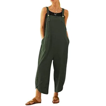 MAGIMODAC Women's Summer Cotton Linen Baggy Overalls Jumpsuit Casual Loose Fit Rompers with Pockets ...