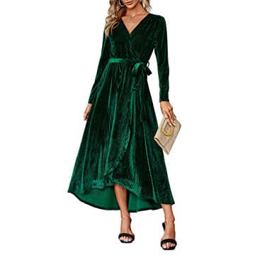 BerryGo Women's Long Sleeve Prom Formal Velvet Wrap Dress Cocktail Party Winter Long Maxi Dress with...