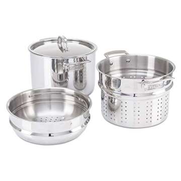 Viking Culinary 3-Ply Stainless Steel Pasta Pot, 8 Quart, Includes Pasta and Steamer Insert, Dishwas...