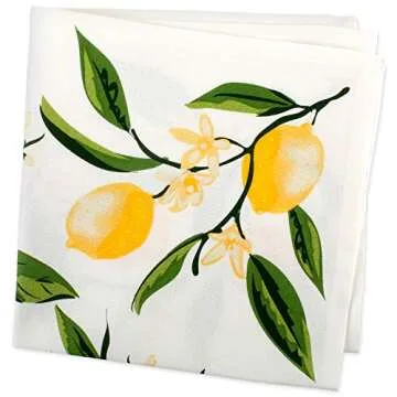 Contemporary Home Living Set of 6 Yellow and White Lemon Bliss Printed Square Napkins 20"
