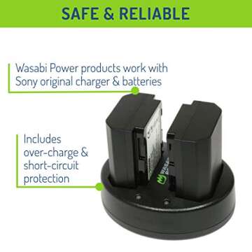 Wasabi Power Battery (2-Pack) and Dual USB Charger for Sony NP-FZ100, BC-QZ1 and Sony FX3, a1, a9, a9 II, a7C, a7R III, a7R IV, a7S III, a7 III, a7 IV, a6600 (KIT-BB-FZ100-02)