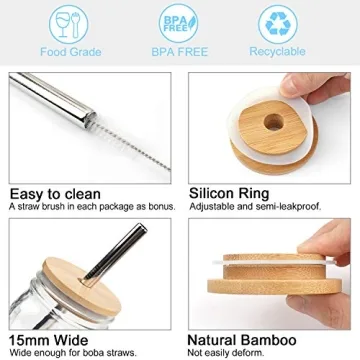 Eco-Friendly Wide Mouth Mason Jar Lids with Straws - 6 Pack