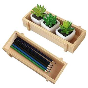 LONG TAO Wooden Box Succulent Planters for Home Decor