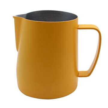 Dianoo Stainless Steel Frothing Pitcher Jug Steaming Pitcher Suitable For Coffee, Latte And Frothing Milk 350ml Yellow