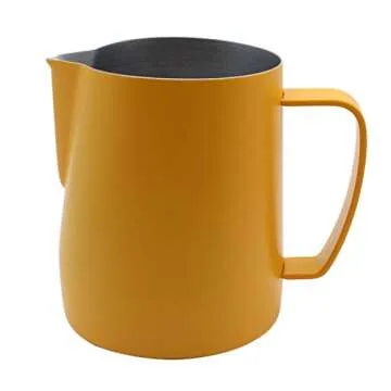 Dianoo Stainless Steel Frothing Pitcher Jug Steaming Pitcher Suitable For Coffee, Latte And Frothing Milk 350ml Yellow