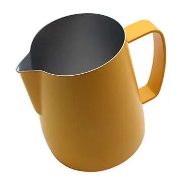 Dianoo Stainless Steel Frothing Pitcher Jug Steaming Pitcher Suitable For Coffee, Latte And Frothing Milk 350ml Yellow